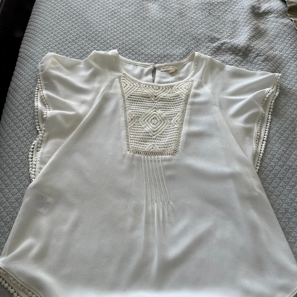 Ethereal cream sheer blouse with embroidered accents